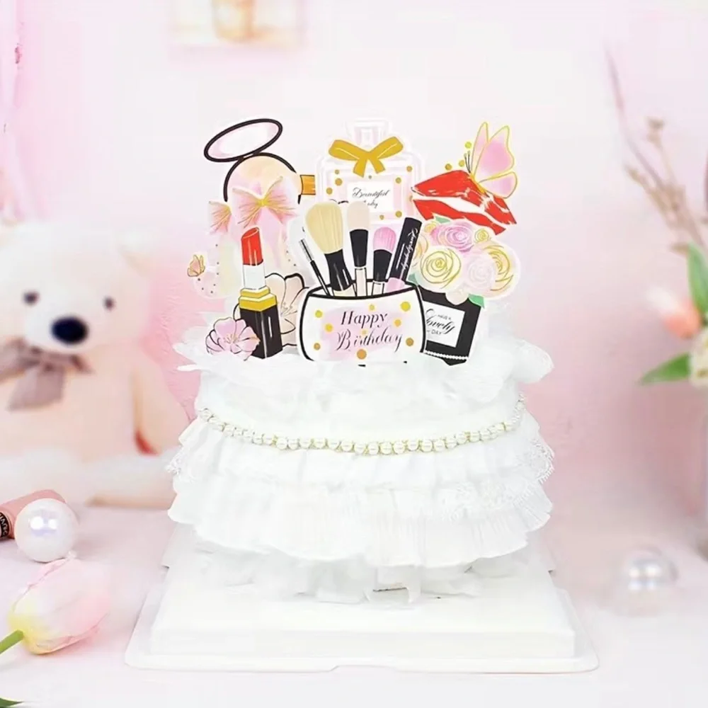 Happy bday makeup themed, cake or cup cake decoration ( 7 pc)🥳